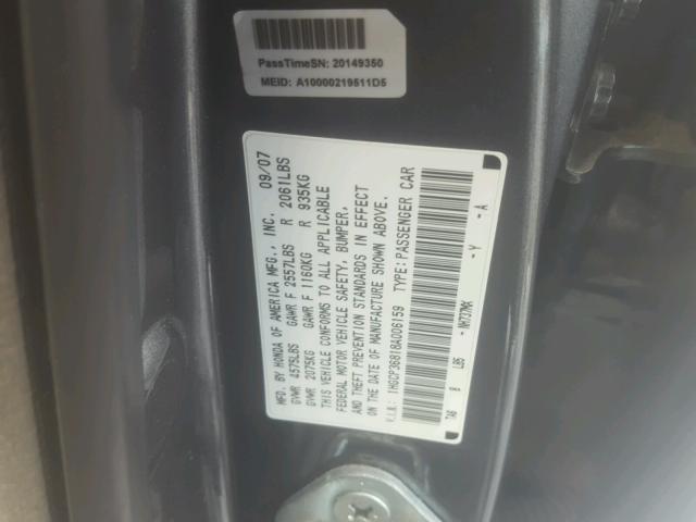 1HGCP36818A006159 - 2008 HONDA ACCORD EXL GRAY photo 10