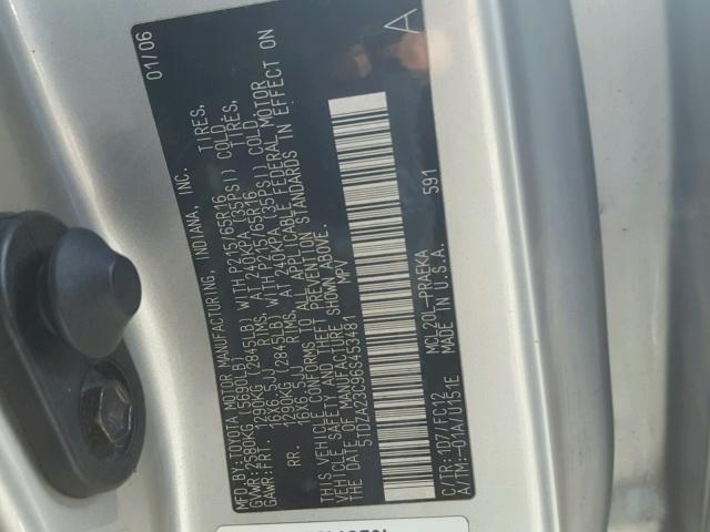 5TDZA23C96S453481 - 2006 TOYOTA SIENNA CE GRAY photo 10