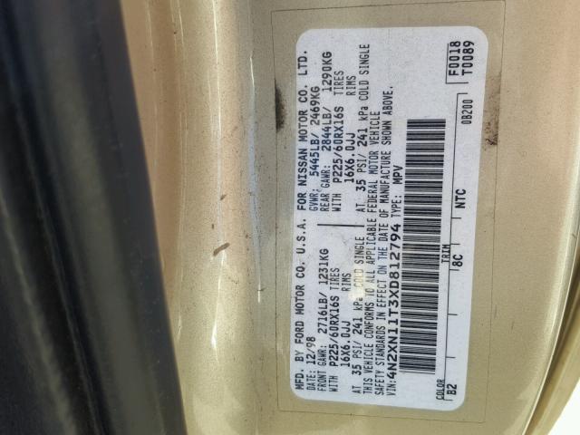 4N2XN11T3XD812794 - 1999 NISSAN QUEST SE GOLD photo 10