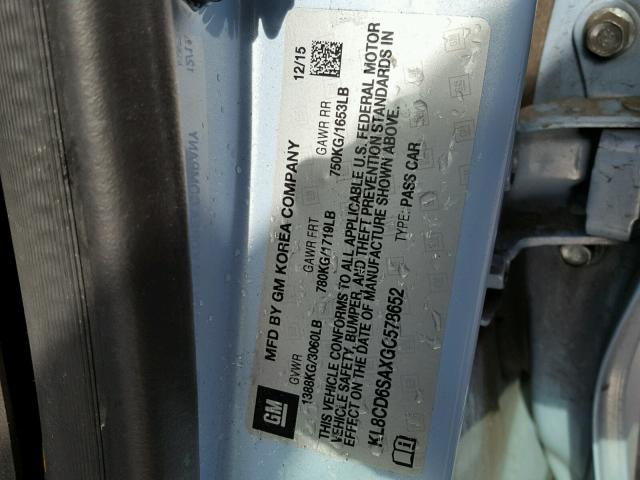 KL8CD6SAXGC578652 - 2016 CHEVROLET SPARK 1LT Синий фото 10