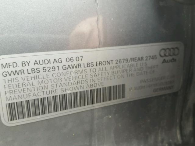 WAUDH74F98N009289 - 2008 AUDI A6 3.2 QUA CHARCOAL photo 10