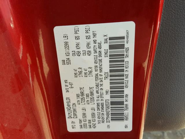 3D7MX48A27G825373 - 2007 DODGE RAM 3500 S RED photo 10