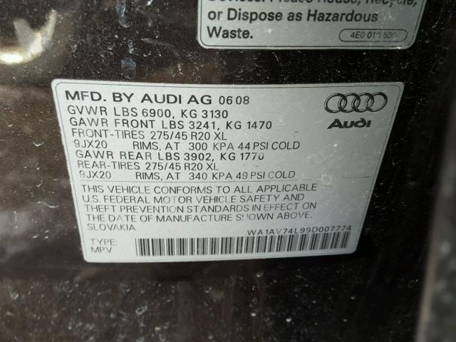 WA1AV74L99D007774 - 2009 AUDI Q7 PRESTIG CHARCOAL photo 10