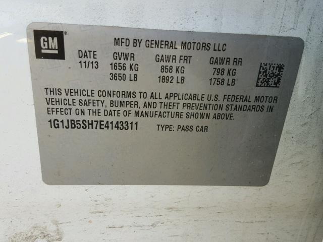 1G1JB5SH7E4143311 - 2014 CHEVROLET SONIC LS 白色 照片 10