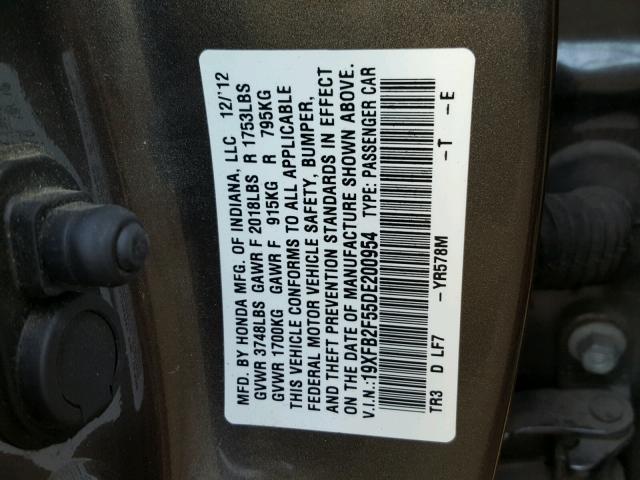 19XFB2F55DE200954 - 2013 HONDA CIVIC LX BROWN photo 10