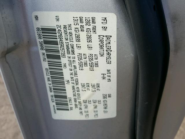 2C4GM68495R257393 - 2005 CHRYSLER PACIFICA T SILVER photo 10