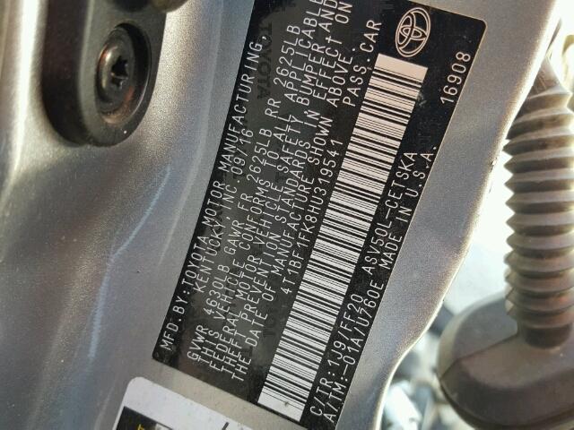 4T1BF1FK8HU319541 - 2017 TOYOTA CAMRY LE 银色 照片 10