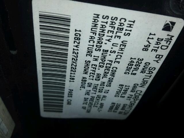 1G8ZY1272XZ221101 - 1999 SATURN SC2 GREEN photo 10