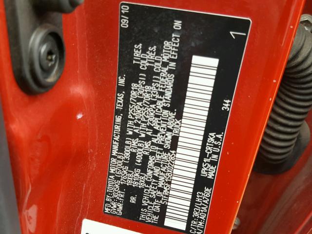 5TFRM5F15BX022854 - 2011 TOYOTA TUNDRA DOU RED photo 10