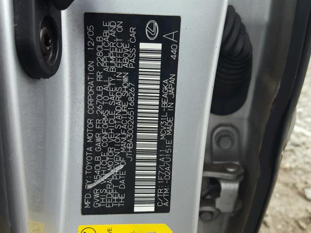 JTHBA30G265168267 - 2006 LEXUS ES 330 SILVER photo 10