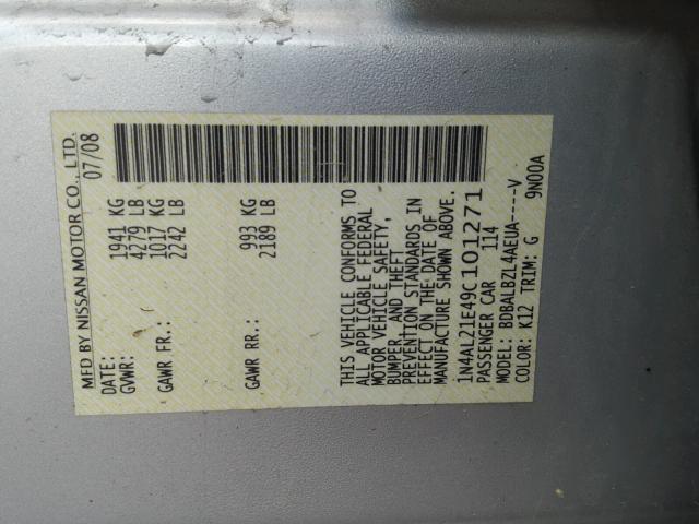 1N4AL21E49C101271 - 2009 NISSAN ALTIMA 2.5 SILVER photo 10