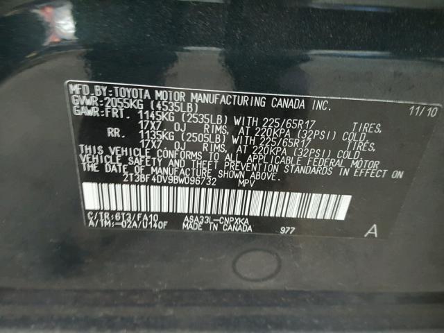 2T3BF4DV9BW096732 - 2011 TOYOTA RAV4 BLACK photo 10