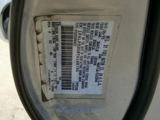 1FALP52U8TA100700 - 1996 FORD TAURUS GL SILVER photo 10