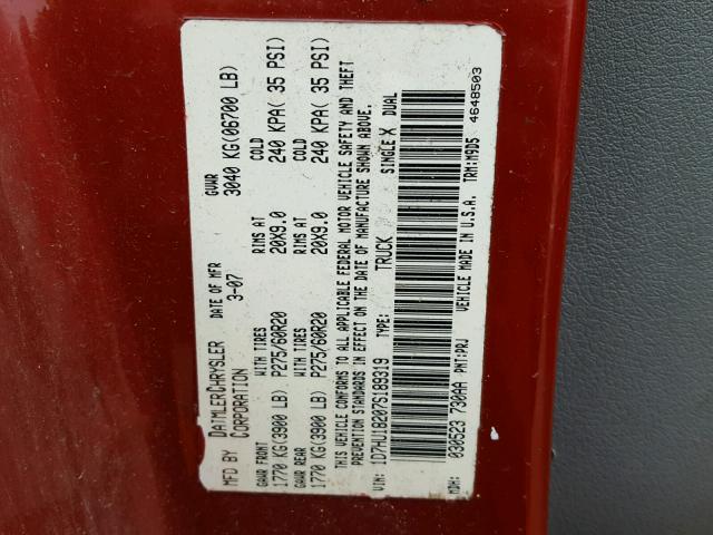 1D7HU18207S189319 - 2007 DODGE RAM 1500 S RED photo 10