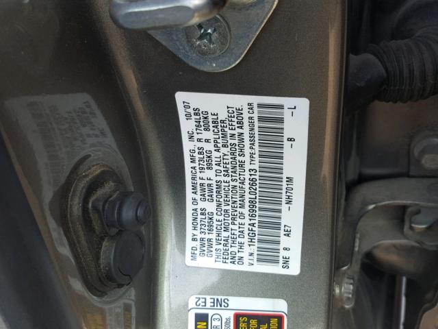1HGFA16998L026613 - 2008 HONDA CIVIC EXL 银色 照片 10
