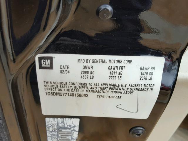 1G6DM577140160662 - 2004 CADILLAC CTS BLACK photo 10