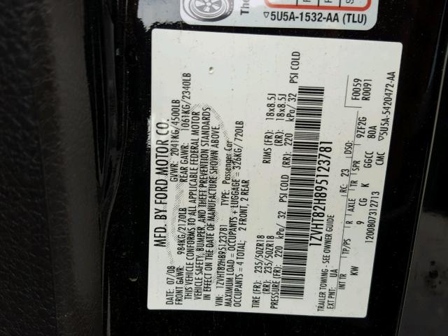 1ZVHT82H895123781 - 2009 FORD MUSTANG GT BLACK photo 10