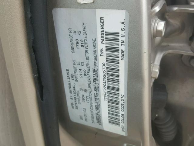 1YVGF22C425305730 - 2002 MAZDA 626 LX BEIGE photo 10