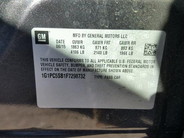 1G1PC5SB1F7298732 - 2015 CHEVROLET CRUZE LT GRAY photo 10