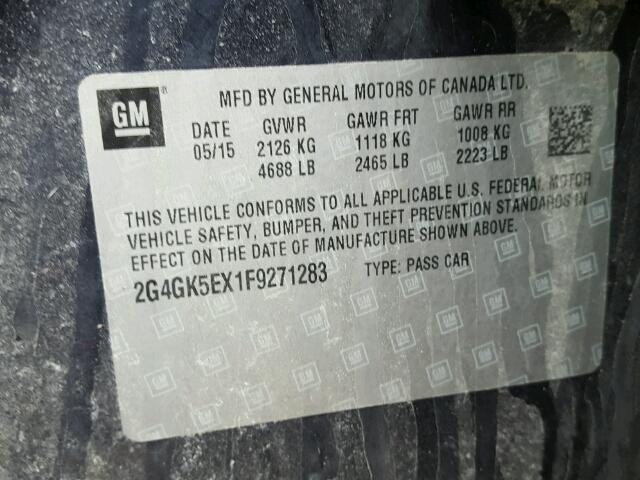 2G4GK5EX1F9271283 - 2015 BUICK REGAL BLUE photo 10