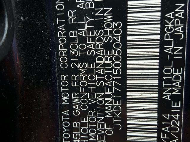 JTKDE177150050403 - 2005 TOYOTA SCION TC 黑色 照片 10