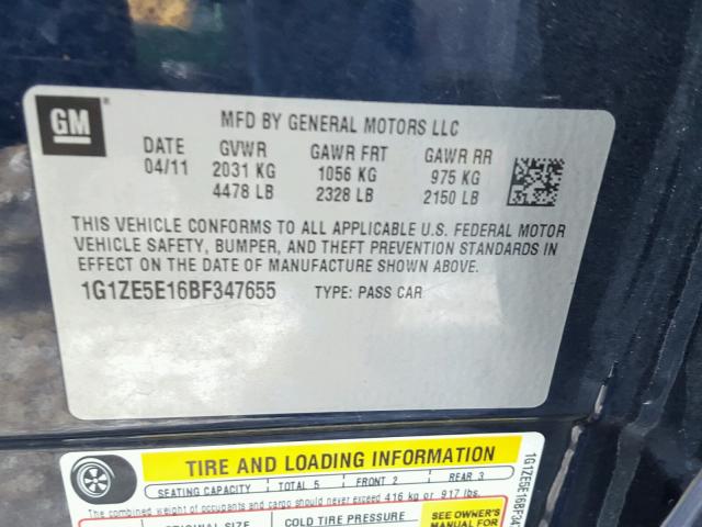 1G1ZE5E16BF347655 - 2011 CHEVROLET MALIBU LTZ 蓝色 照片 10