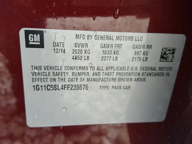 1G11C5SL4FF235676 - 2015 CHEVROLET MALIBU 1LT 栗色 照片 10