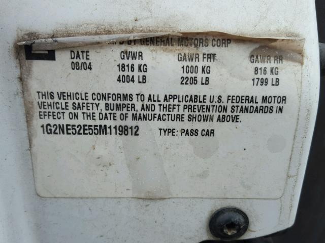 1G2NE52E55M119812 - 2005 PONTIAC GRAND AM S Ağ foto 10