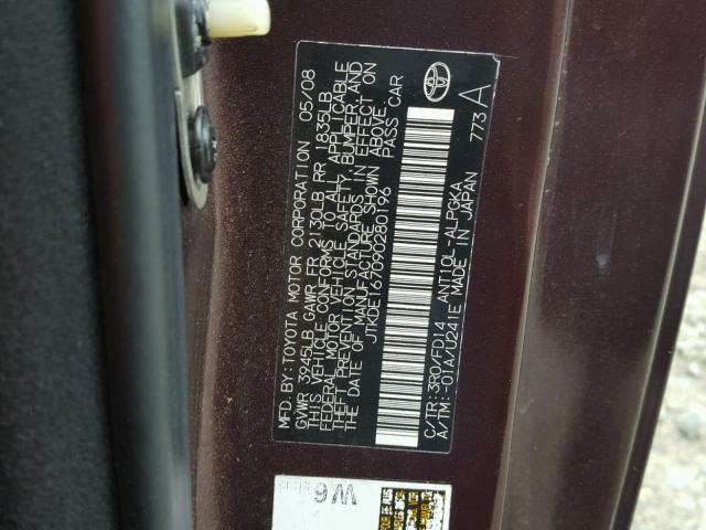 JTKDE167090280196 - 2009 TOYOTA SCION TC 栗色 照片 10