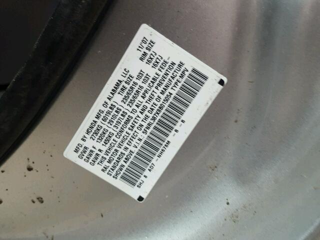 5FNRL387X8B015054 - 2008 HONDA ODYSSEY EX SILVER photo 10