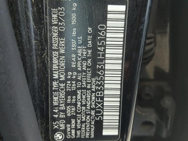 5UXFB33563LH45160 - 2003 BMW X5 4.4I BLACK photo 10