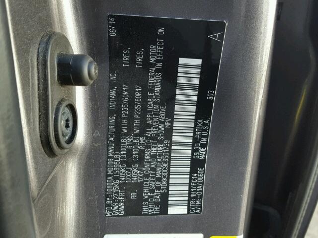 5TDKK3DC9ES501739 - 2014 TOYOTA SIENNA LE GRAY photo 10