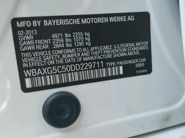 WBAXG5C50DD229711 - 2013 BMW 528 I WHITE photo 10