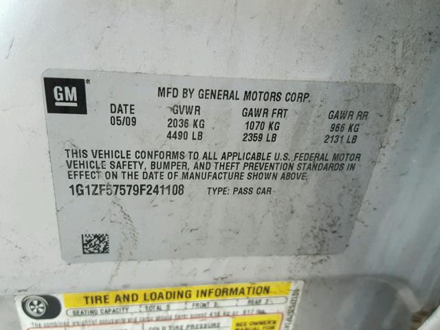 1G1ZF57579F241108 - 2009 CHEVROLET MALIBU HYB 银色 照片 10