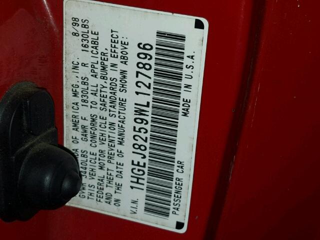 1HGEJ8259WL127896 - 1998 HONDA CIVIC EX RED photo 10