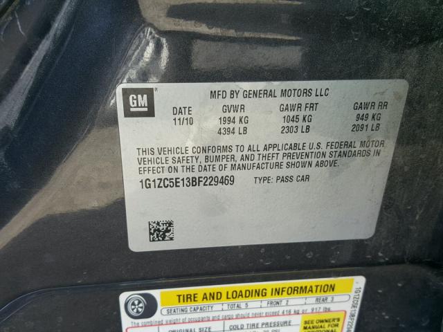 1G1ZC5E13BF229469 - 2011 CHEVROLET MALIBU 1LT 石墨色 照片 10