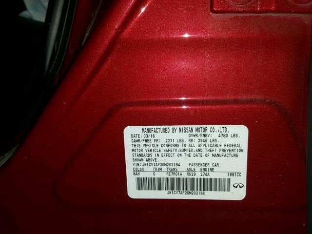 JN1CV7AP2GM202184 - 2016 INFINITI Q50 BASE Burdeos foto 10