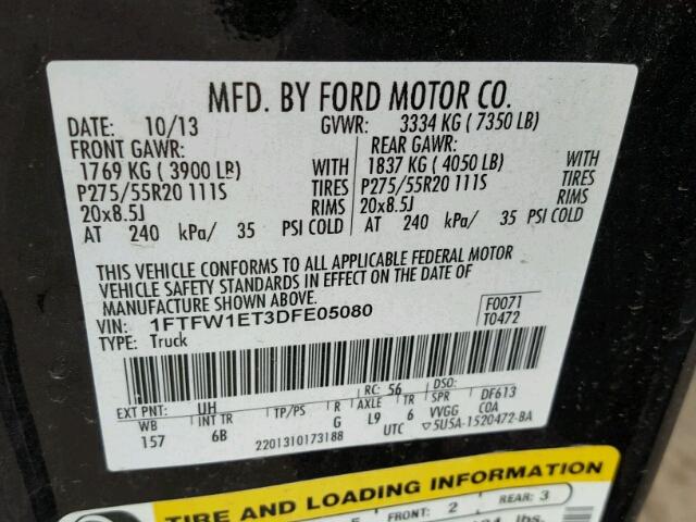 1FTFW1ET3DFE05080 - 2013 FORD F150 SUPER BLACK photo 10