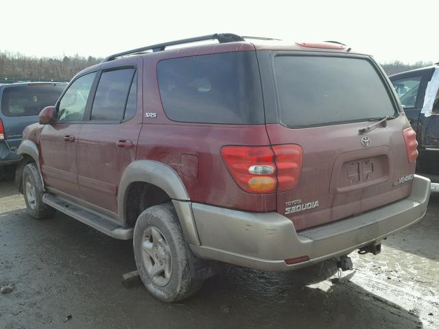 5TDBT44A52S137011 - 2002 TOYOTA SEQUOIA SR RED photo 3