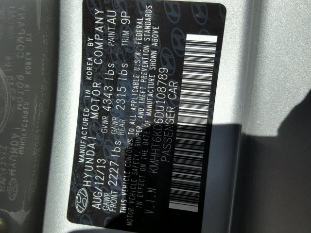 KMHHT6KD6DU108789 - 2013 HYUNDAI GENESIS CO SILVER photo 10