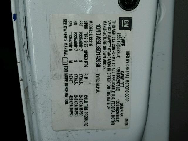 1GNDV23L86D142030 - 2006 CHEVROLET UPLANDER L 白色 照片 10