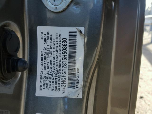 2HGFG12816H508630 - 2006 HONDA CIVIC EX თაფლისფერი ფოტო 10