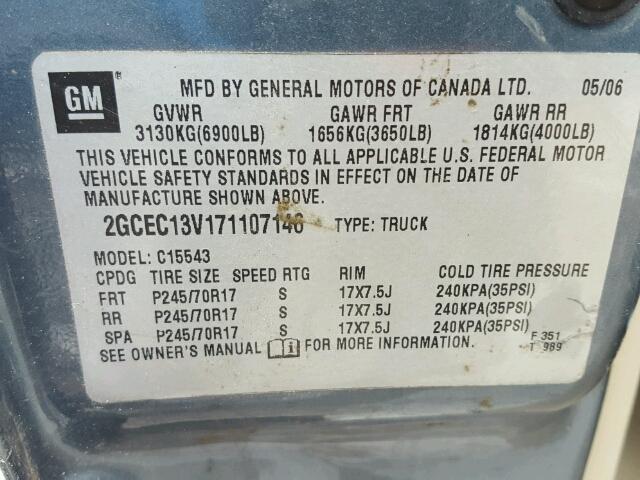 2GCEC13V171107146 - 2007 CHEVROLET SILVERADO BLUE photo 10