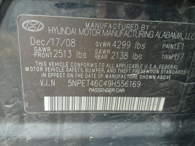 5NPET46C49H556169 - 2009 HYUNDAI SONATA GLS BLACK photo 10