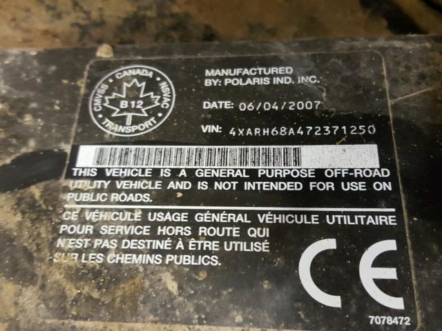 4XARH68A472371250 - 2007 POLARIS RANGER XP GREEN photo 10