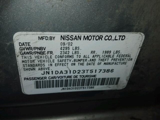 JN1DA31D23T517386 - 2003 NISSAN MAXIMA GLE SILVER photo 10