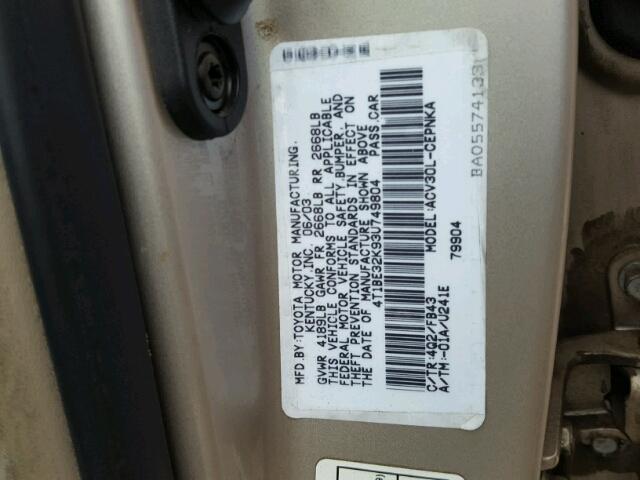 4T1BE32K93U749804 - 2003 TOYOTA CAMRY LE BEIGE photo 10