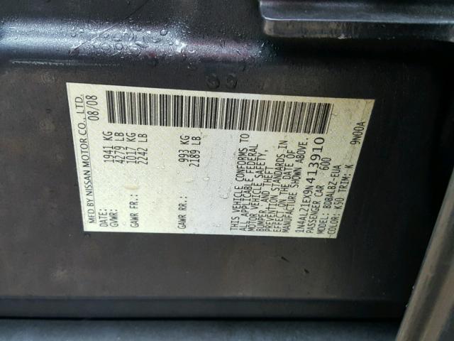 1N4AL21EX9N413910 - 2009 NISSAN ALTIMA 2.5 GRAY photo 10