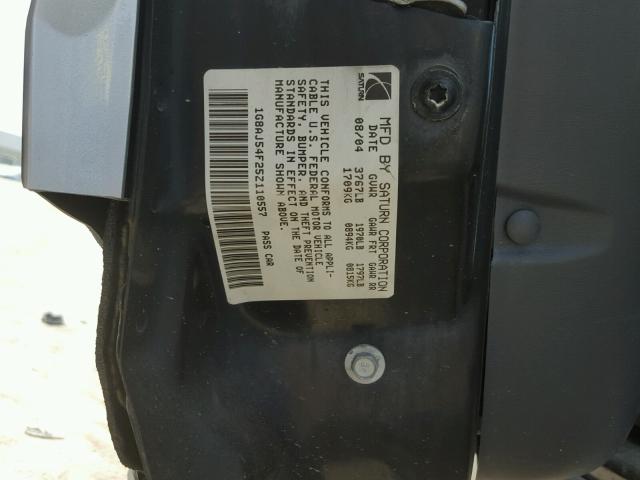 1G8AJ54F25Z110557 - 2005 SATURN ION LEVEL SILVER photo 10