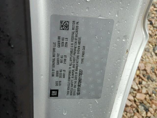 1G1FF1R72H0173537 - 2017 CHEVROLET CAMARO SS Plata foto 10